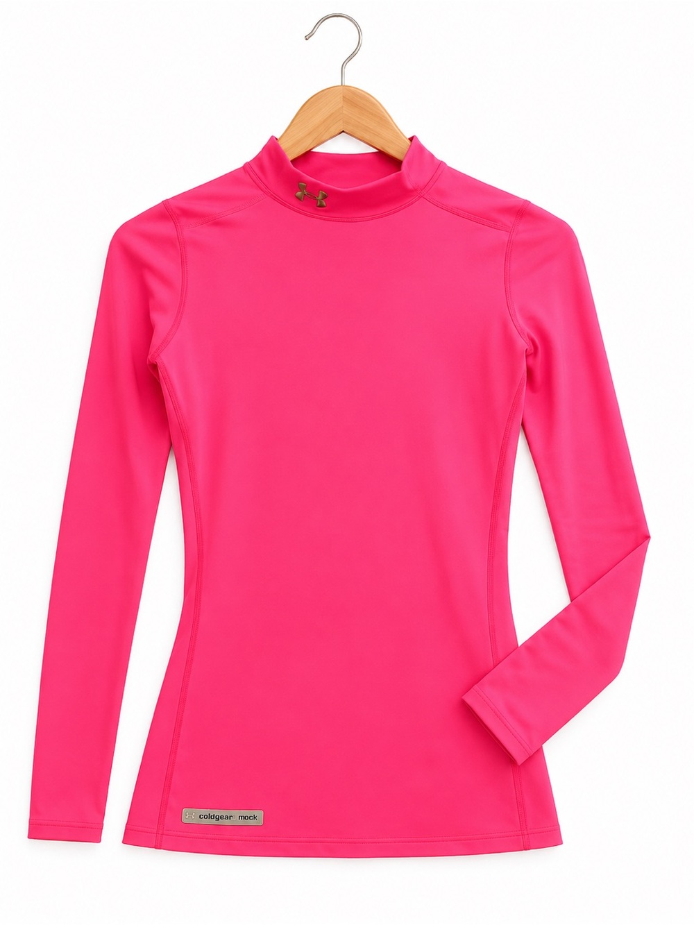 Under Armour ColdGear Mock Neck Long Sleeve Top XS Neon Pink Athletic Base Layer